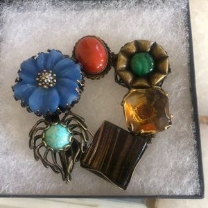 Antiqued Gold & Semi-Precious Stones Brooch